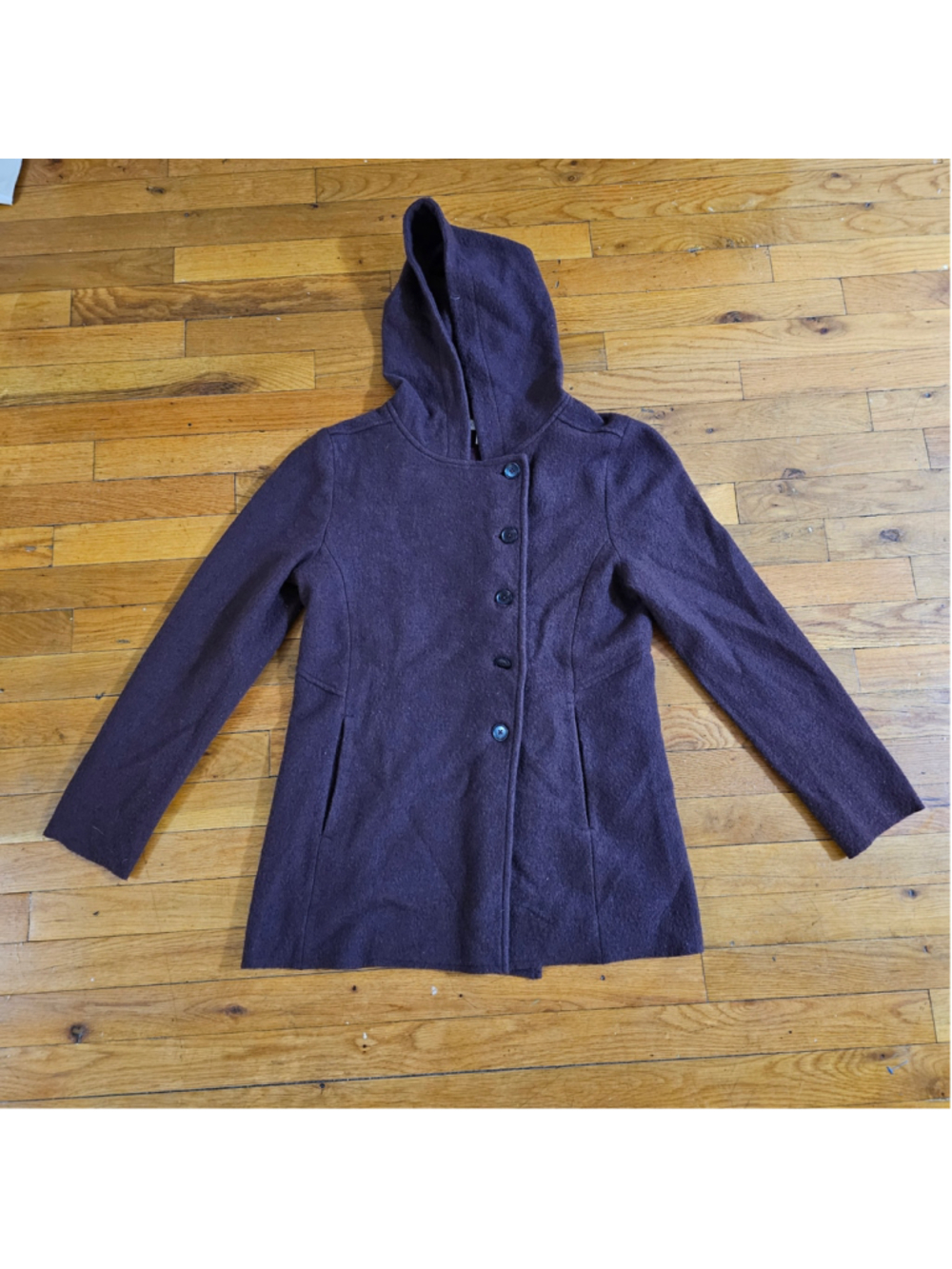 Garnet Hill Women’s Wool Hooded Coat Size 2 Brown Button Front Lined Jacket